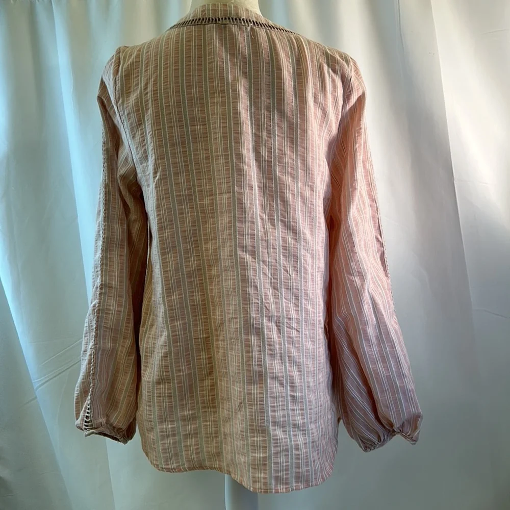 Promesa Deep VNeck Striped Peasant Boho Blouse Size Large - Picture 6 of 11